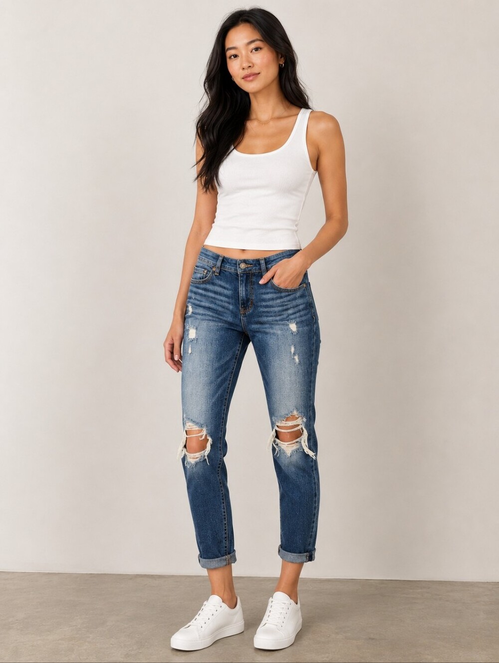 ❤️ COSMIC BLUE LOVE ADRIANNE DISTRESSED SLIM BOYFRIEND JEANS, 4 (27)